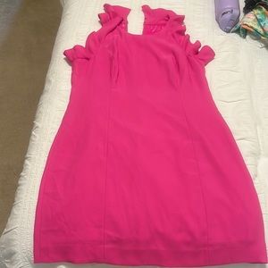 Lilly Pulitzer hot pink high neck dress with ruffle and lace back detailing